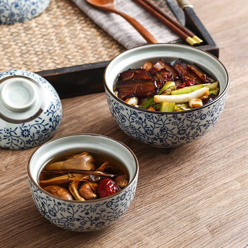 Auspicious Flower Tureen Slow Cooker Ceramic With Lid Steamed Rice Bowl