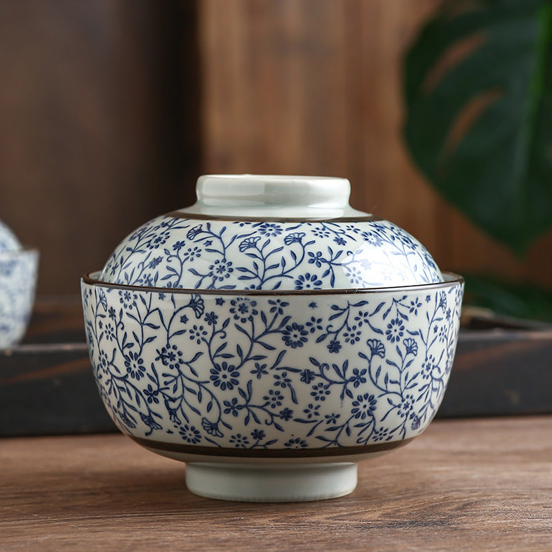 Auspicious Flower Tureen Slow Cooker Ceramic With Lid Steamed Rice Bowl