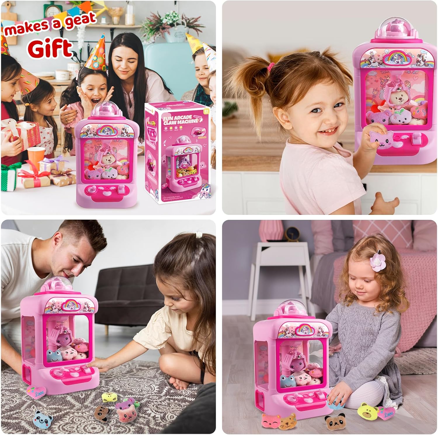 TingingYuli Claw Machine for Kids,Unicorn Mini Vending Machines Candy Grabber Prize Dispenser Toys for Girls,Electronic Arcade Game with 20 Mini Plush Toys for Christmas Easter Birthday Gifts