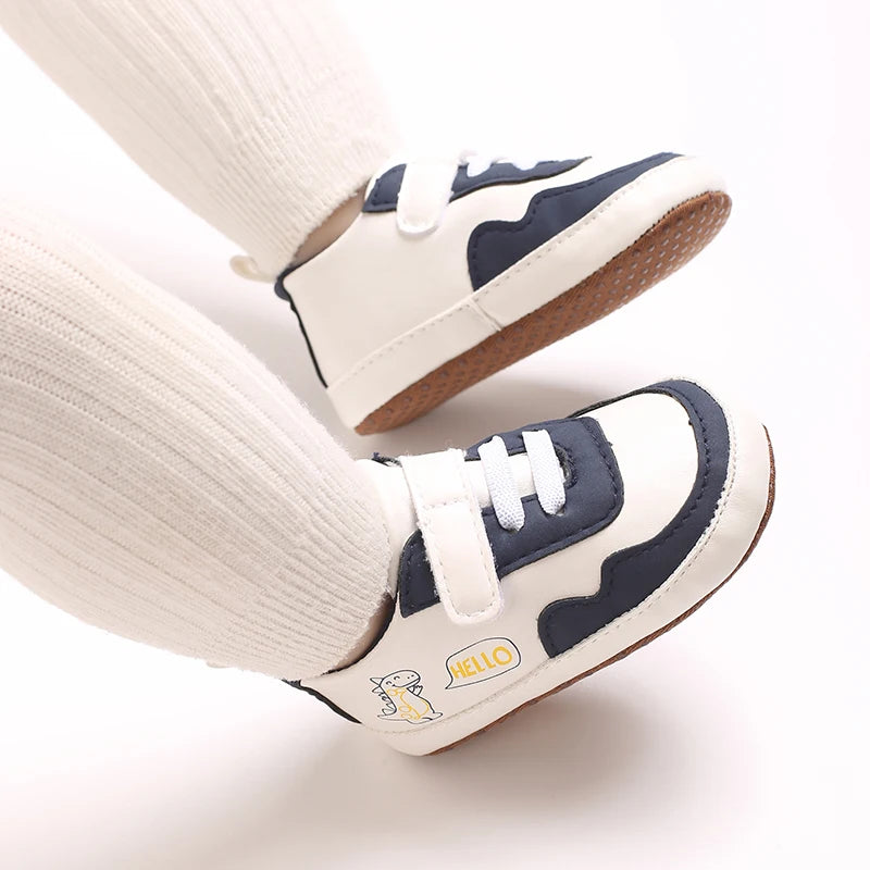 New Color Blocked 0-18M Spring And Autumn Baby Shoes For Men And Women PU Cartoon Printed Casual Sports Soft Soled Baby Walking