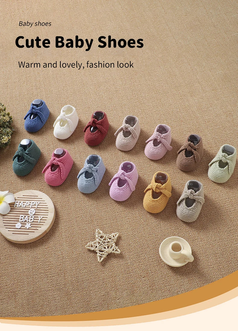 Baby Shoes Knit Newborn Boy Girls Bed Boots Fashion Cute Bow Infant Clothing Accessories Toddler Children Shallow Footwear 0-18M
