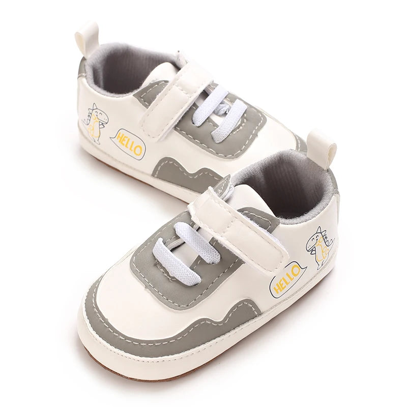 New Color Blocked 0-18M Spring And Autumn Baby Shoes For Men And Women PU Cartoon Printed Casual Sports Soft Soled Baby Walking