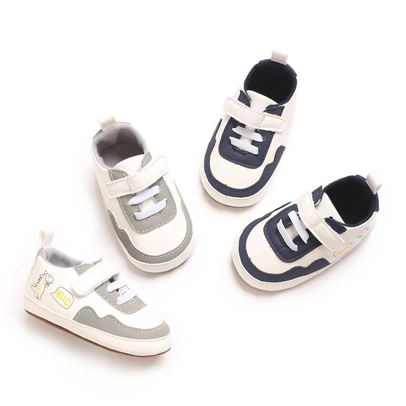 New Color Blocked 0-18M Spring And Autumn Baby Shoes For Men And Women PU Cartoon Printed Casual Sports Soft Soled Baby Walking