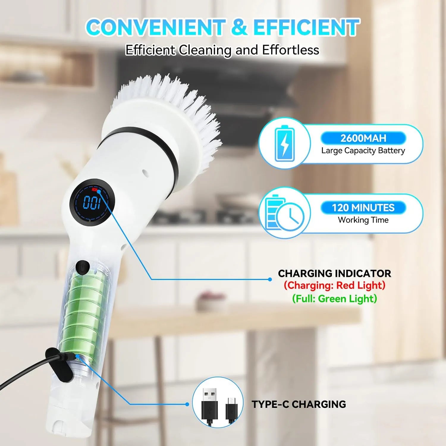 9-in-1 Wireless Electric Cleaning Brush  2600mAh Rotary Clean Brush Electric Spin Scrubber Adjustable Handle Home Clean Brush