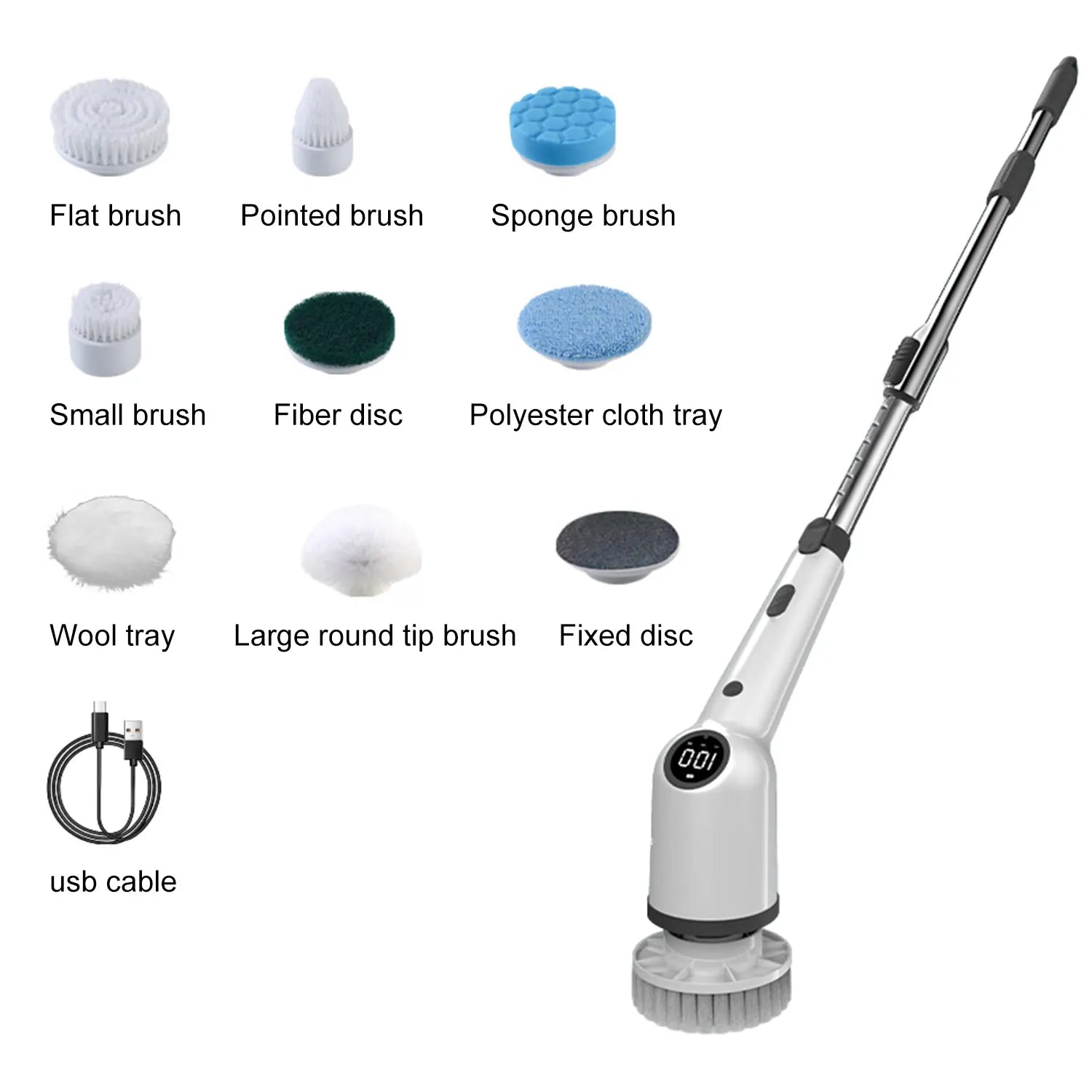 9-in-1 Wireless Electric Cleaning Brush  2600mAh Rotary Clean Brush Electric Spin Scrubber Adjustable Handle Home Clean Brush