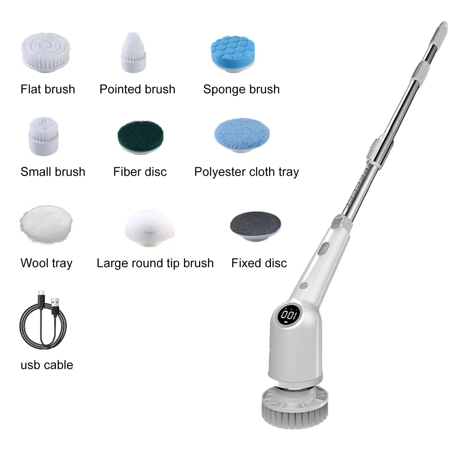 9-in-1 Wireless Electric Cleaning Brush  2600mAh Rotary Clean Brush Electric Spin Scrubber Adjustable Handle Home Clean Brush