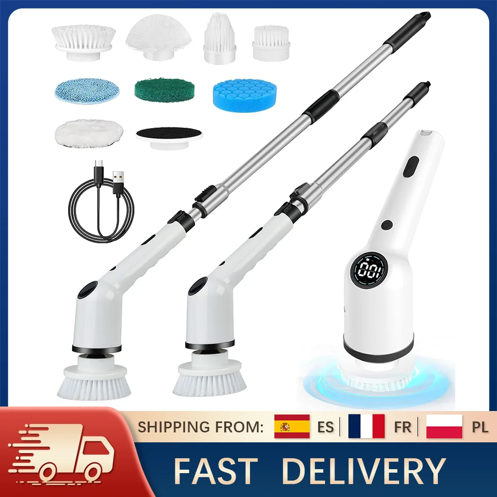 9-in-1 Wireless Electric Cleaning Brush  2600mAh Rotary Clean Brush Electric Spin Scrubber Adjustable Handle Home Clean Brush