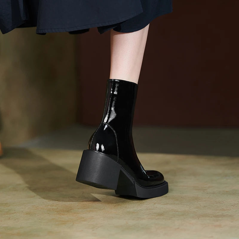 2021 New White Winter Women Shoes Genuine Leather Women Boots Platform Chunky Boots Women Solid Women Shoes High Heel Boots