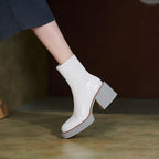 2021 New White Winter Women Shoes Genuine Leather Women Boots Platform Chunky Boots Women Solid Women Shoes High Heel Boots