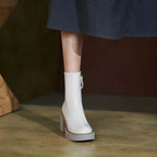 2021 New White Winter Women Shoes Genuine Leather Women Boots Platform Chunky Boots Women Solid Women Shoes High Heel Boots