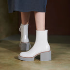 2021 New White Winter Women Shoes Genuine Leather Women Boots Platform Chunky Boots Women Solid Women Shoes High Heel Boots