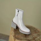 2021 New White Winter Women Shoes Genuine Leather Women Boots Platform Chunky Boots Women Solid Women Shoes High Heel Boots