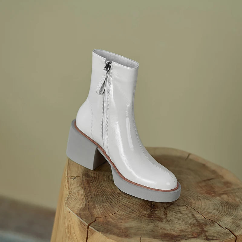 2021 New White Winter Women Shoes Genuine Leather Women Boots Platform Chunky Boots Women Solid Women Shoes High Heel Boots