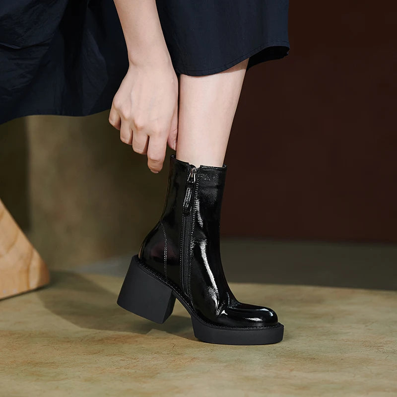 2021 New White Winter Women Shoes Genuine Leather Women Boots Platform Chunky Boots Women Solid Women Shoes High Heel Boots