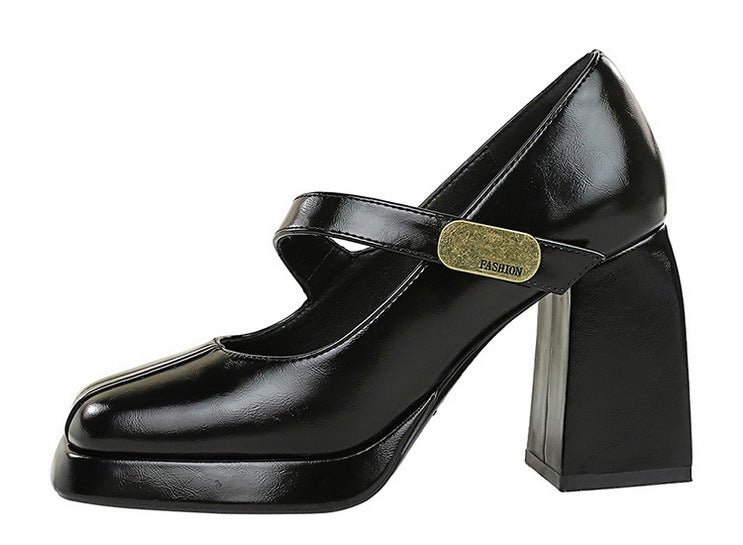 BIGTREE shoes Retro Chunky Women Pumps Block Heel Women Shoes Metal buckle Mid heel Shoes Platform high heels 9 cm Female Shoes