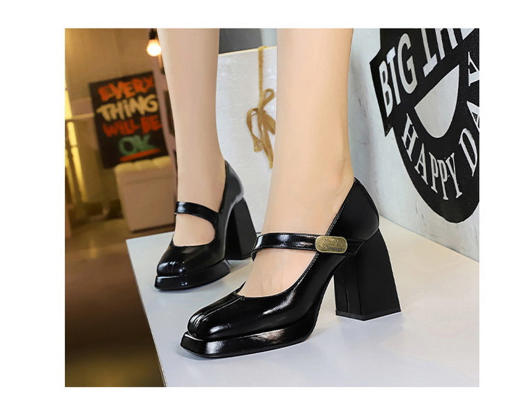 BIGTREE shoes Retro Chunky Women Pumps Block Heel Women Shoes Metal buckle Mid heel Shoes Platform high heels 9 cm Female Shoes