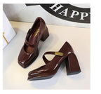 BIGTREE shoes Retro Chunky Women Pumps Block Heel Women Shoes Metal buckle Mid heel Shoes Platform high heels 9 cm Female Shoes