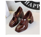 BIGTREE shoes Retro Chunky Women Pumps Block Heel Women Shoes Metal buckle Mid heel Shoes Platform high heels 9 cm Female Shoes