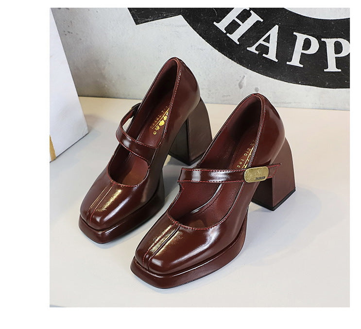 BIGTREE shoes Retro Chunky Women Pumps Block Heel Women Shoes Metal buckle Mid heel Shoes Platform high heels 9 cm Female Shoes