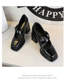 BIGTREE shoes Retro Chunky Women Pumps Block Heel Women Shoes Metal buckle Mid heel Shoes Platform high heels 9 cm Female Shoes