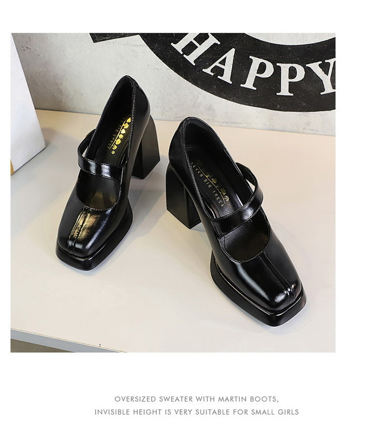 BIGTREE shoes Retro Chunky Women Pumps Block Heel Women Shoes Metal buckle Mid heel Shoes Platform high heels 9 cm Female Shoes