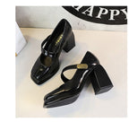 BIGTREE shoes Retro Chunky Women Pumps Block Heel Women Shoes Metal buckle Mid heel Shoes Platform high heels 9 cm Female Shoes