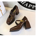 BIGTREE shoes Retro Chunky Women Pumps Block Heel Women Shoes Metal buckle Mid heel Shoes Platform high heels 9 cm Female Shoes