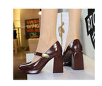 BIGTREE shoes Retro Chunky Women Pumps Block Heel Women Shoes Metal buckle Mid heel Shoes Platform high heels 9 cm Female Shoes