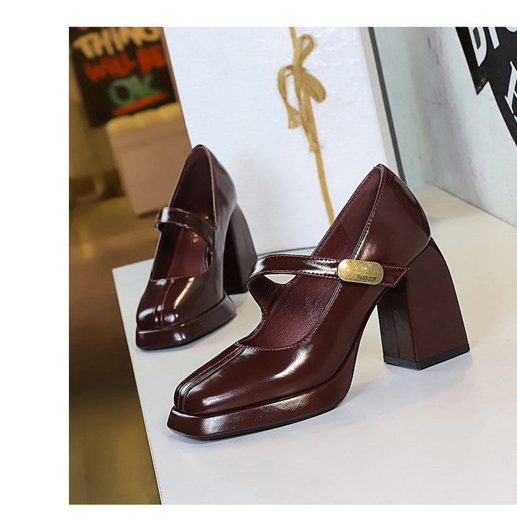 BIGTREE shoes Retro Chunky Women Pumps Block Heel Women Shoes Metal buckle Mid heel Shoes Platform high heels 9 cm Female Shoes