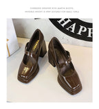 BIGTREE shoes Retro Chunky Women Pumps Block Heel Women Shoes Metal buckle Mid heel Shoes Platform high heels 9 cm Female Shoes