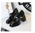 BIGTREE shoes Retro Chunky Women Pumps Block Heel Women Shoes Metal buckle Mid heel Shoes Platform high heels 9 cm Female Shoes