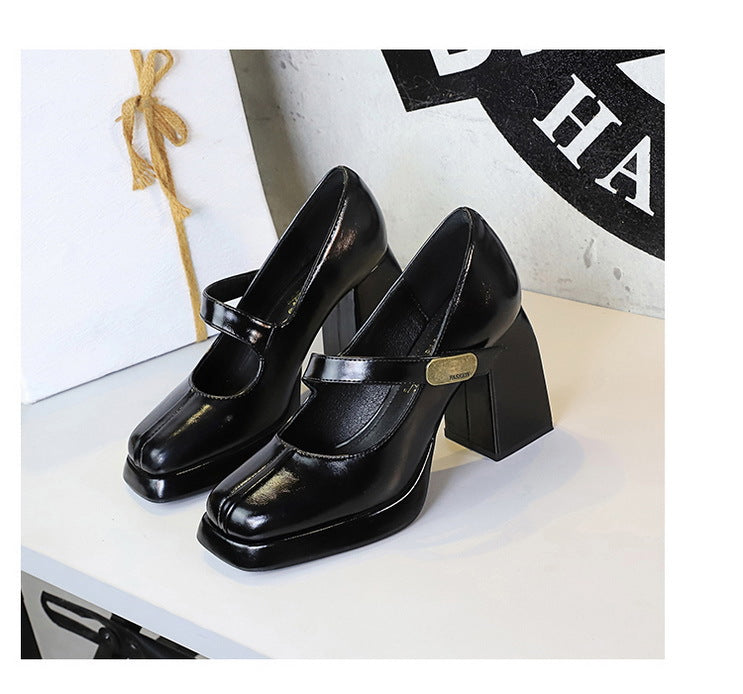BIGTREE shoes Retro Chunky Women Pumps Block Heel Women Shoes Metal buckle Mid heel Shoes Platform high heels 9 cm Female Shoes
