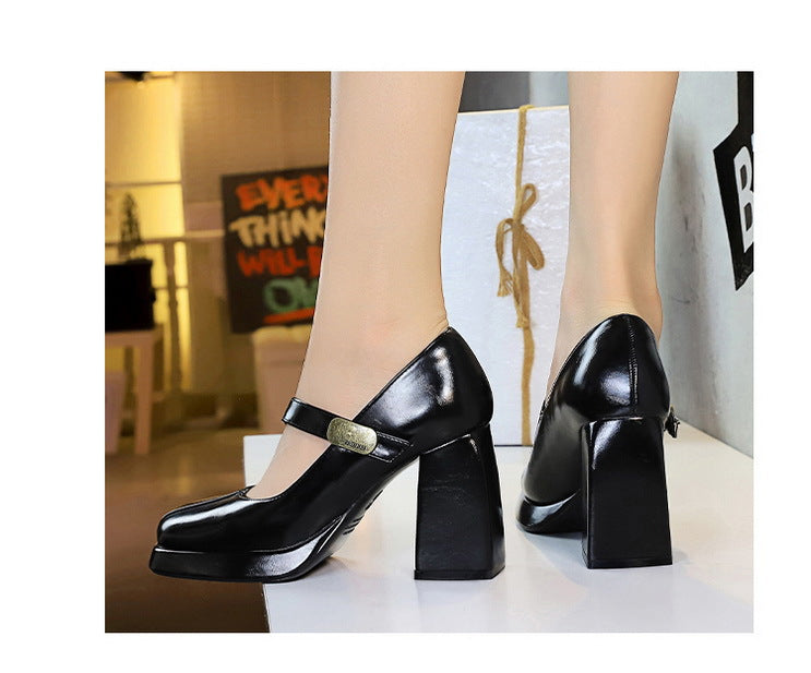 BIGTREE shoes Retro Chunky Women Pumps Block Heel Women Shoes Metal buckle Mid heel Shoes Platform high heels 9 cm Female Shoes