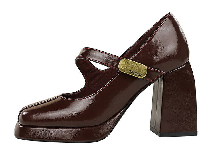 BIGTREE shoes Retro Chunky Women Pumps Block Heel Women Shoes Metal buckle Mid heel Shoes Platform high heels 9 cm Female Shoes
