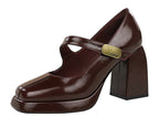 BIGTREE shoes Retro Chunky Women Pumps Block Heel Women Shoes Metal buckle Mid heel Shoes Platform high heels 9 cm Female Shoes