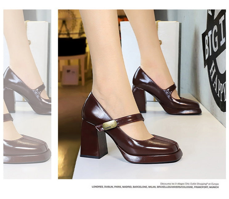 BIGTREE shoes Retro Chunky Women Pumps Block Heel Women Shoes Metal buckle Mid heel Shoes Platform high heels 9 cm Female Shoes