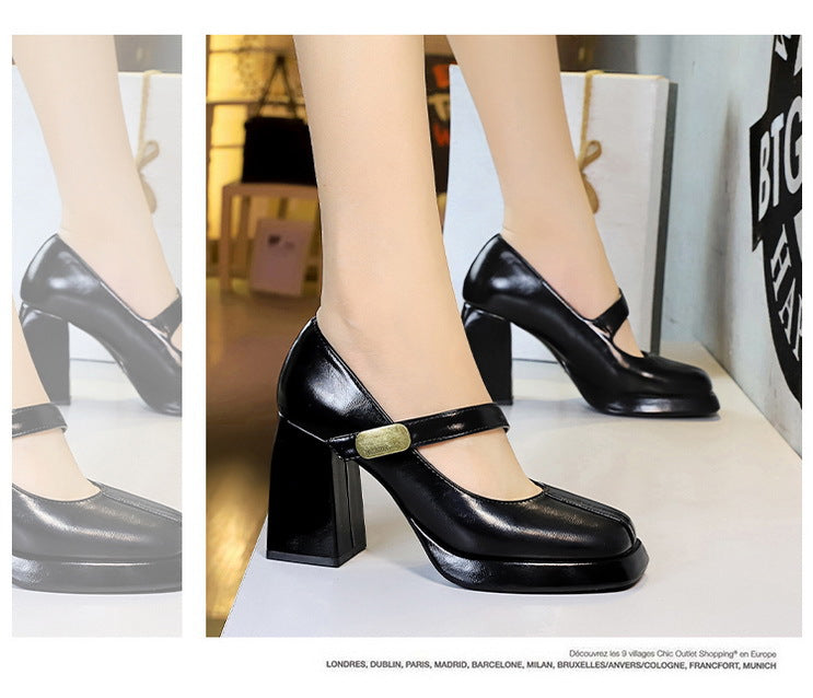 BIGTREE shoes Retro Chunky Women Pumps Block Heel Women Shoes Metal buckle Mid heel Shoes Platform high heels 9 cm Female Shoes