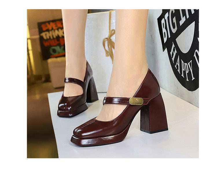 BIGTREE shoes Retro Chunky Women Pumps Block Heel Women Shoes Metal buckle Mid heel Shoes Platform high heels 9 cm Female Shoes