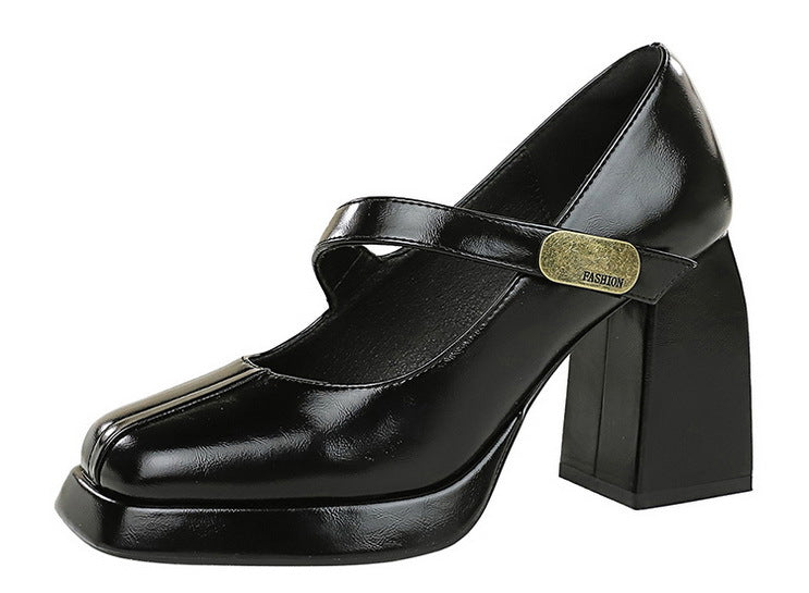 BIGTREE shoes Retro Chunky Women Pumps Block Heel Women Shoes Metal buckle Mid heel Shoes Platform high heels 9 cm Female Shoes