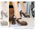 BIGTREE shoes Retro Chunky Women Pumps Block Heel Women Shoes Metal buckle Mid heel Shoes Platform high heels 9 cm Female Shoes