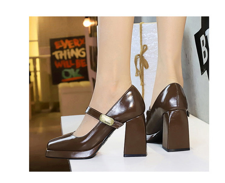 BIGTREE shoes Retro Chunky Women Pumps Block Heel Women Shoes Metal buckle Mid heel Shoes Platform high heels 9 cm Female Shoes