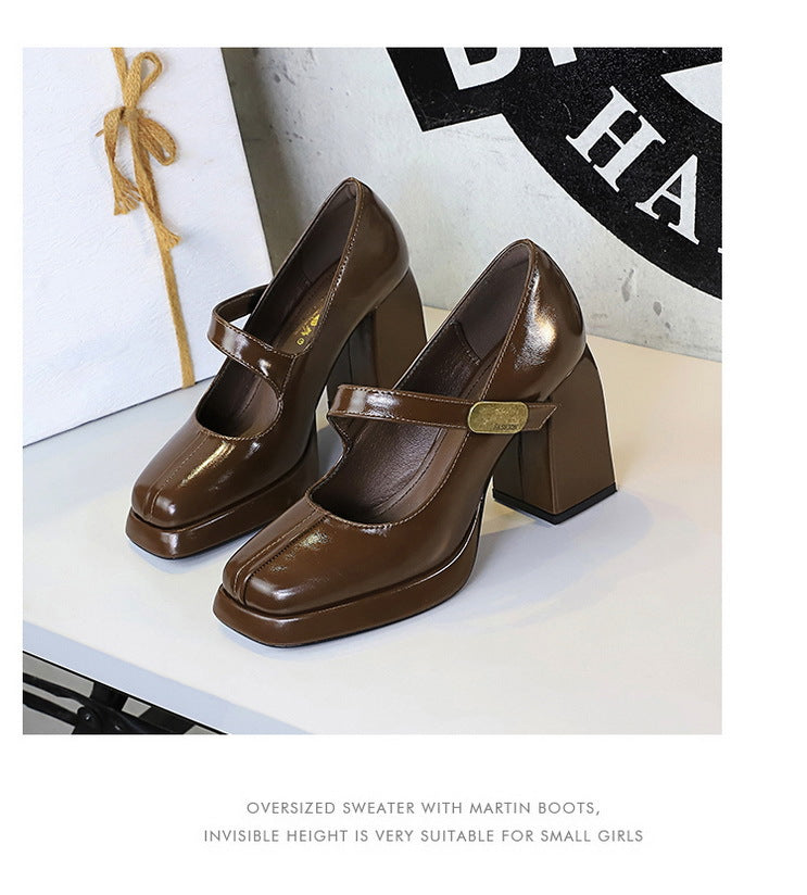 BIGTREE shoes Retro Chunky Women Pumps Block Heel Women Shoes Metal buckle Mid heel Shoes Platform high heels 9 cm Female Shoes