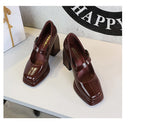 BIGTREE shoes Retro Chunky Women Pumps Block Heel Women Shoes Metal buckle Mid heel Shoes Platform high heels 9 cm Female Shoes
