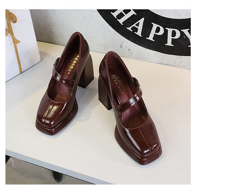 BIGTREE shoes Retro Chunky Women Pumps Block Heel Women Shoes Metal buckle Mid heel Shoes Platform high heels 9 cm Female Shoes