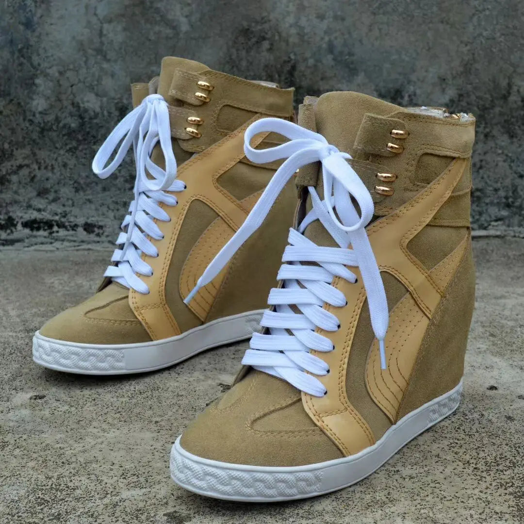 White Punk Style Women Shoes Lace-up heel height 8CM Platform Shoes Woman Real Leather Ankle Rock Boots Patchwork Woman Sneakers