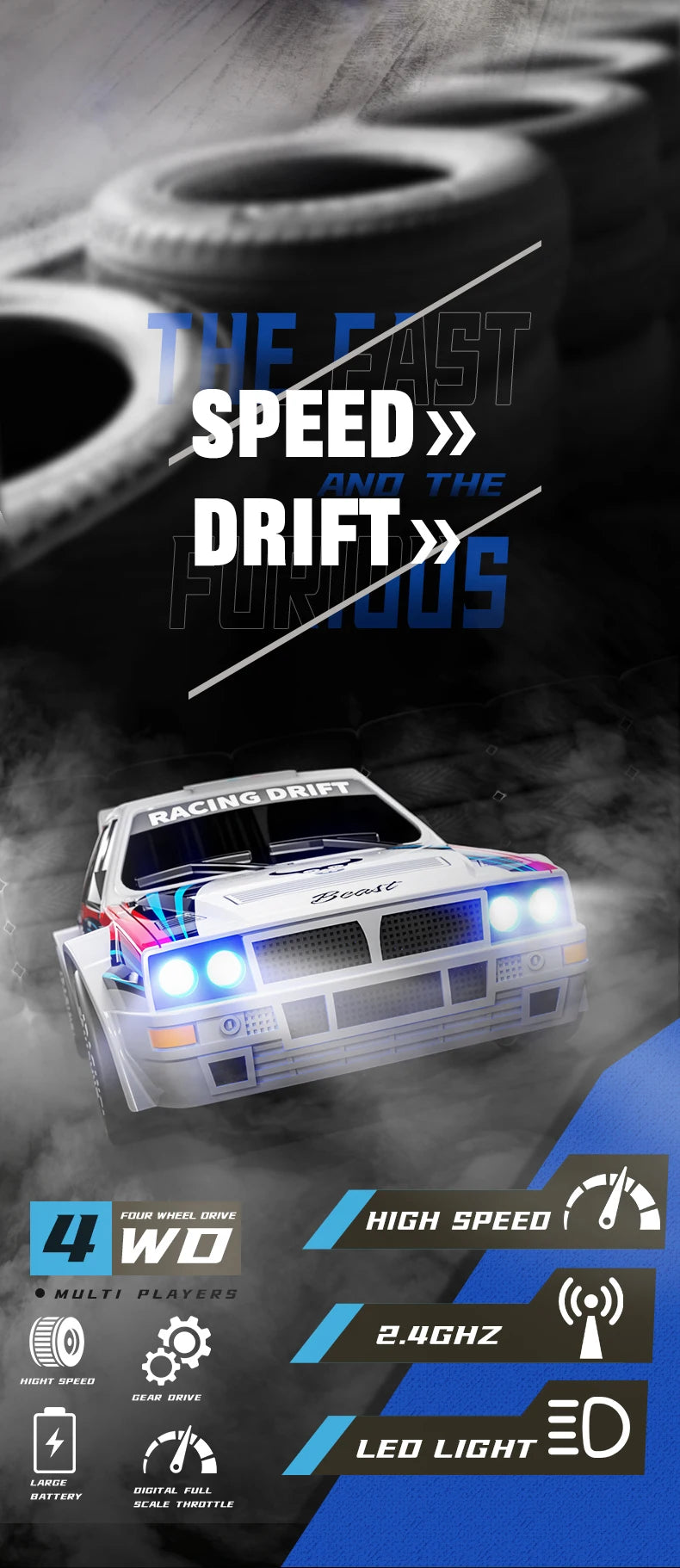 New RC Raceway Drift Car SG204 PRO 1:24 20KM/H 4WD High speed Racing With LED Car Monster Truck for Kids Boy Festival Toys Gifts