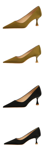BIGTREE Shoes Kitten Heels 5.5 Cm Women Pumps Silks Satins Lady Heels Fashion Women Shoes Low Heel Female Shoes Large Size 43