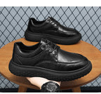 Trendy Men's Leather Shoes British Style Thick Bottom Casual Low Help Lace up Heightening Black Loafers Breathable Shoes