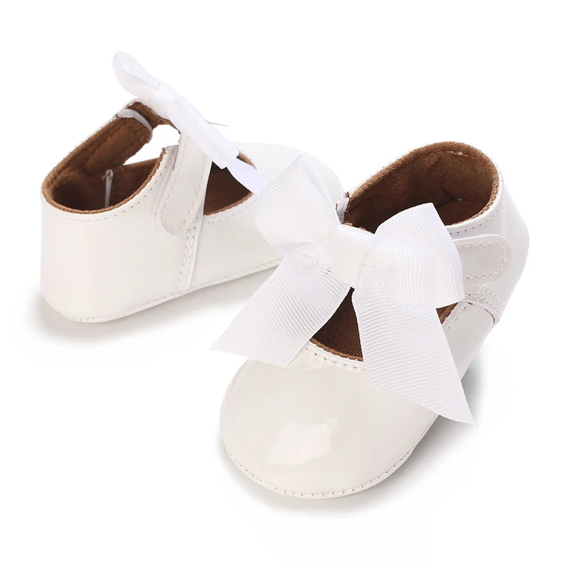 Baby Shoes Bowknot Rubber Sole Anti-slip PU Ballet Slippers Baby Girl Dress Shoes First Walker Toddler Crib Shoes