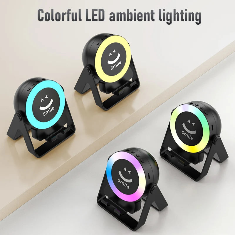 New Cell Phone Holder Stand With Bluetooth 4 IN 1 Wireless Induction Audio Speaker 360° Rotation Stand with LED